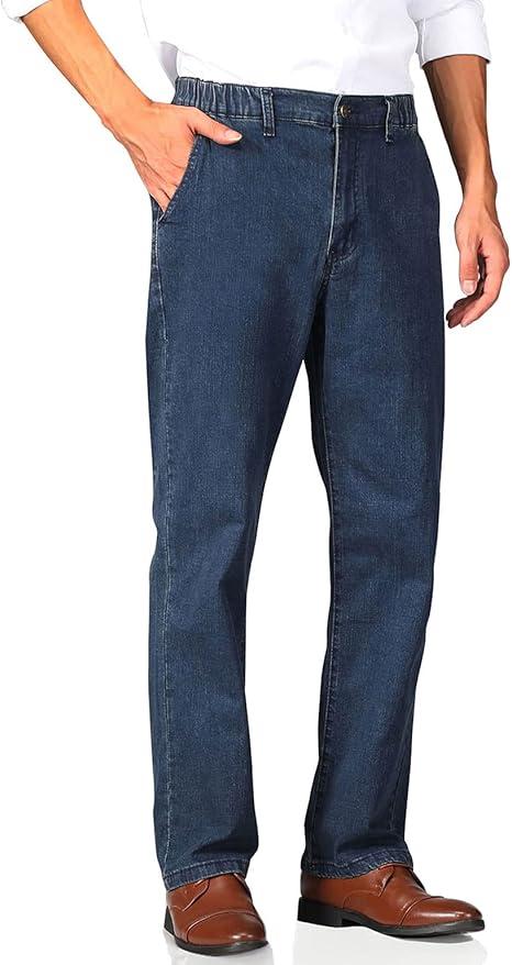 Soojun Mens Elastic Waist Jeans Relaxed Fit with Zipper and Button, 44W x 30L