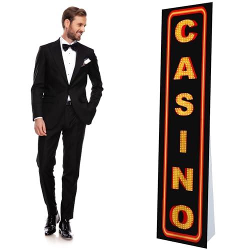 Cinnvoice 6 ft Casino Night Decorations Casino Cardboard Stand up Sign Photo Props Cardboard Column Backdrop Welcome Porch Sign for Las Vegas Game Themed Birthday Poker Night Party Decor