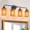 Bathroom Vanity Light, 4-Lights Boho Bathroom Light Fixtures Over Mirror with Rustic Handwoven Shades 30 inch Farmhouse Wall Sconce Lighting, 30.3 inch