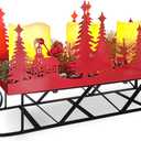 Christmas Sleigh Table Centerpieces Decorations, Xmas Red Cut-Out Tree Sleigh LED Candle Candelabrum with Timer Holiday Candle Holder for Home Party Table Mantel Decoration