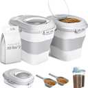 ANVS 2 Pack Dog Food Storage Container - Collapsible Dog Food Container with Airtight Lids, Scoop and 2.5L Small Pet Food Storage Container Dry Food For Dog, Cat and Other Pet Food (Grey, 30lbs)