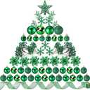 Sratte 94 Pcs Christmas Tree Decorations Set, Christmas Tree Ball Ornaments Glitter Poinsettia Flowers Decorations Glitter Berries Stems for Xmas Holiday Wedding(Green)