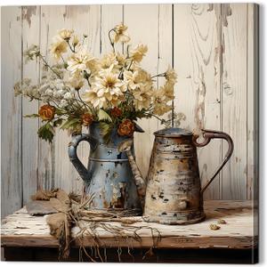 LAIART Farmhouse vintage rustic wall decor, floral wall art modern home artwork, 20"L x 20"W