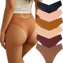 Women Seamless Underwear Soft No Show Stretch Bikini Invisibles Hipster V Cut Panties 6 pack (Medium)