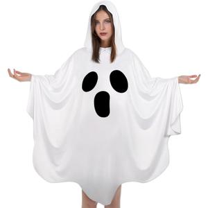 Ghost Costume White Poncho Cloak Boo Cape for Halloween Spooky Party Decoration (White)