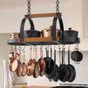 KES Natural Solid Wood 39 Inch Large Hanging Pot Rack, 130 LBS Capacity Heavy Duty Oval Pot and Pan Hanging Rack Ceiling Mount, Pot Pan Hangers Organizer for Kitchen, 20 Hooks (For 16" and 24" Joist)