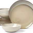 Oneida Organic Shades Oatmeal Stoneware 12-Piece Dinnerware Set for 4 | dishwasher safe | plates and bowls sets for kitchen and dining | 10.25 inch plate, dish set, dishes | 2 inch, 28oz