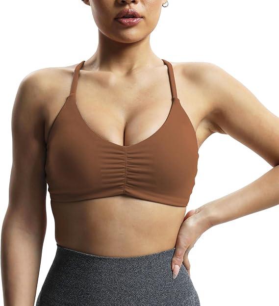 Aoxjox Women's Workout Y Sports Bras Fitness Trainning Active Gym Bra Yoga Crop Tank (Dandelion Brown, XX-Large)
