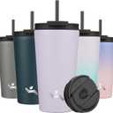 18 OZ Insulated Tumbler with Lid and 2 Straws Stainless Steel Water Bottle Vacuum Travel Mug Coffee Cup,Taro