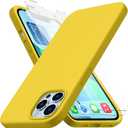 CellEver Heavy-Duty Silicone Case for iPhone 13 Pro - Two Shatterproof Glass Screen Protectors, Military Drop Protection, Scratch-Free Interior, Yellow