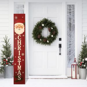 Threehoney Christmas Welcome Porch Sign 47"H Santa Wooden Hanging Sign Plaques Holiday Decoration for Xmas Front Door Farmhouse Outdoor Indoor Wall Craft Decor