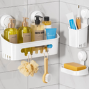 LEVERLOC Shower Caddy Suction Cup Set Shower Organizer & Soap Holder & Toothbrush Holder, Bathroom Shelf Basket NO-Drilling, Removable Suction Storage Waterproof Bathroom Caddy, White | Shower Organizer, Soap Holder, Toothbrush Holder, Removable Suction, Storage, Waterproof
