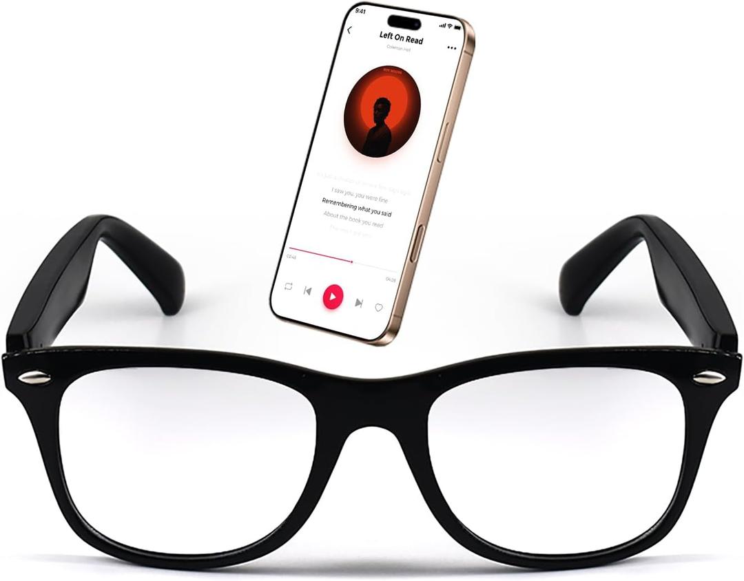 Smart Glasses, Bluetooth Audio Glasses for Women Men, Open Ear Sound with Mic & Speakers, Hands Free Calling,Clear Blue Light Filter Lenses, Voice Assistant for Music,Outdoor ActivitiesMZ08 (Black frame-white lenses)