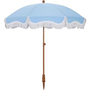 HERA'S PALACE 7ft Heavy Duty Beach Umbrella with Sand Anchor, Fringe Umbrella for Sand, UV 50+, Patio Umbrella with Tilt Pole for Garden Pool Backyard (Sky Blue)