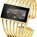 SENRUD Fashion Cuff Bracelet Watches for Women Luxury Rectangular Dial Analog Quartz Wrist Watch Gifts for Ladies (Gold black)
