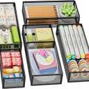 Marbrasse 5 Pack Desk Drawer Organizer Set, Mesh Drawer Storage Trays with 1 Adjustable Divider, Desk Organizers and Accessories, 5 PCS Drawer for Office Supplies, Makeup & Vanity (Black)