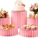5 Pcs Buffet Risers Food Display Risers for Party Buffet Table, Dessert Table Display Set Cake and Cupcake Stand Combo, Riser Display Stand for Dessert Food Jewelry, Pink, 4"/8"/12" H,Pink