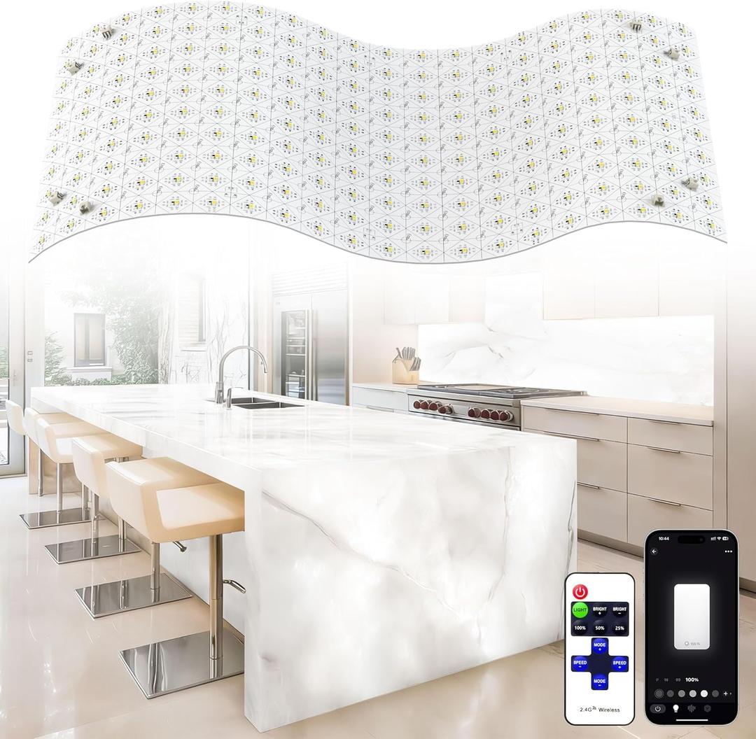 4 Pack LED Backlight Sheet, 24V 36W 6000K White Flexible Led Panel Lights with Alexa & APP Remote Control Dimmable Backlit Light 19.7X9.7 Inch for Translucent Stone/Marble/Onyx/Quartz Countertop