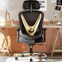 HOLLUDLE Ergonomic Mesh Office Chair - 3D Adjustable Lumbar Support & 3D Armrests, V-Shaped Back, Adjustable Desk Chair for Office & Home, Black and Gold, Medium