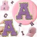 2 x 6Pcs Self Adhesive Chenille Letter Patches Preppy 2inch A-Z Varsity Letter Patches Sew On Embroidered Repair Patch for Clothes Hats Bags Letter Stickers for Laptop Fridge DIY Gift (Purple L)