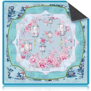 Seenelling Chinoiserie Blue Mahjong Mat 31.5" x 31.5" Non-Slip Noise Reduction Mahjong Table Mat Multi-Purpose Game Table Cover for Mah Jong Card Board Poker Dominoes Tile Games