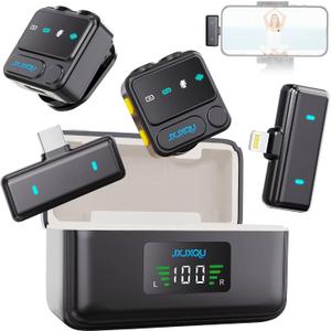 Wireless Lavalier Microphone for iPhone:JXJXQU Mic with Smart Noise Reduction, Reverb Effect, 30H+ Battery Life - Ideal for Video Recording/Podcasting/Streaming - Suitable for Vloggers and Streamers