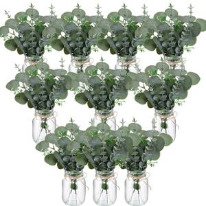 XunYee 10 Set Mason Jar Table Centerpiece with Flower Mason Jar Flower Centerpiece Vases Decor for Engagement Party Bridal Shower Centerpieces Wedding Reception Table Decor (Eucalyptus)