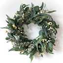 HomeKaren Wreaths for Front Door 22 Inch, All Season Greenery Wreath Olive Eucalyptus Leaves and White Mixed Berry for Indoor Outdoor Farmhouse Home Porch Wall Window Festival Wedding Decor