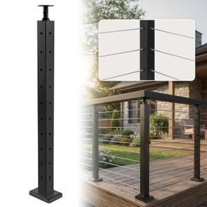 Sidasu 36IN Cable Railing Corner Post, L Shape Deck Cable Railing Post for Cable Railing System, Matte Black Finish,P02