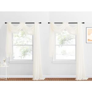NICETOWN Beige Window Scarf Valances, Voile Fabric Canopy Curtains for Draping, Party Scarf Curtains for Birthday/Revelry, Light Beige, W60 x L216, 2 Panels