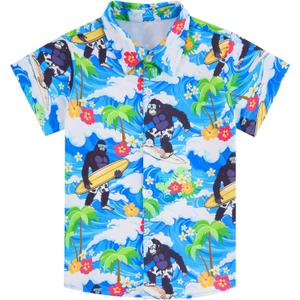 RAISEVERN 3-10T Boys Button Down Hawaiian Shirts Short Sleeve Cool Dress Shirt Tops (5-6 Years, Bigfoot 05)