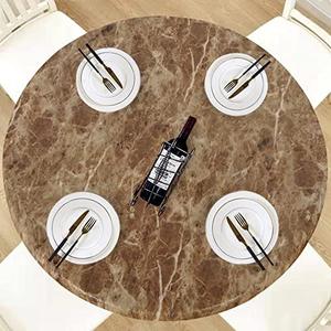LUSHVIDA Round Vinyl Waterproof Table Cover, Fits Up to 45'', Marble Brown