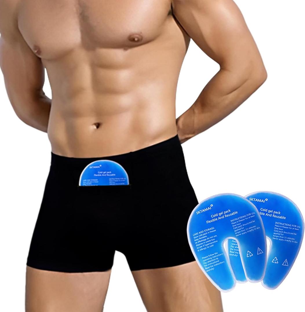 Vasectomy Support Underwear for Men, Briefs with 2 Ice Packs for Testicular Support and Pain Relief (Large, Black)