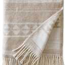 Woolrich Cotton Blend Jacquard Throw with Fringe Edge, Lightweight All-Season Decorative Throw Blanket, Machine Washable, Oeko-TEX Certified, Ivory Stripe, 50"x60"