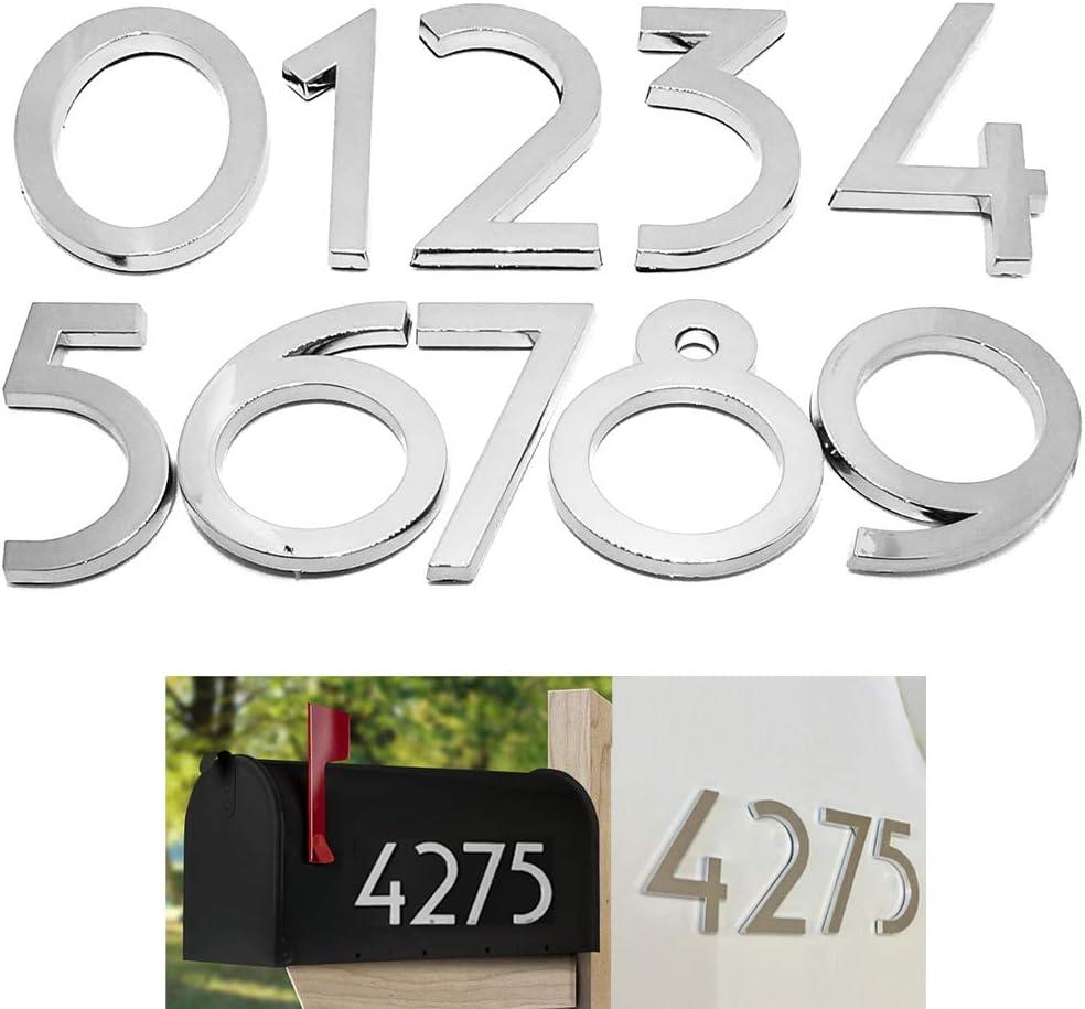 20 Pack Mailbox Numbers 0-9, 2.76 Inch High, Door Address Numbers Stickers for Apartment, House, Room, Office, Cars, Trucks, Silver Plating Process Number Sign