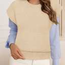MEROKEETY Women's Fall Fuzzy Fleece Sweater Vest Cozy Cap Sleeve Crew Neck Pullover Knit Tops (Beige, XL)