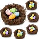 Yookeer 6 Pcs Easter Bird Nest with 30 Pcs Eggs Spring Party Decoration Handmade Miniature 4 Inch Birds Nests Decorative for DIY Spring Displays and Easter Decorations(Random)
