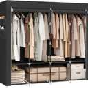 SONGMICS Portable Closet, Wardrobe Closet Organizer with Cover, 4 Hanging Rods and Shelves, 4 Side Pockets, 17.7 x 66.9 x 65.7 Inches, Large Capacity for Bedroom, Living Room, Ink Black URYG094B02