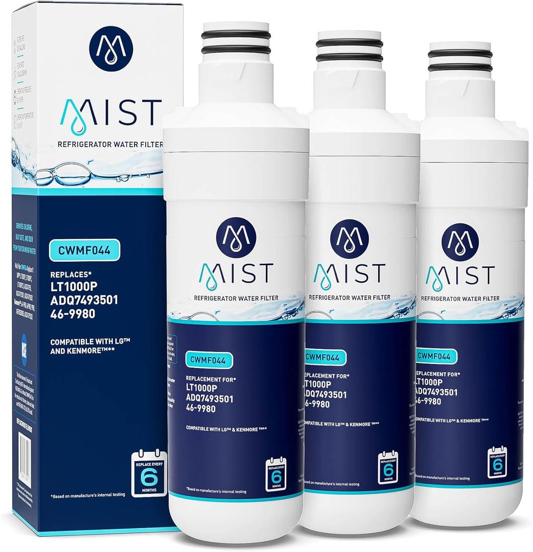 Mist ADQ74793501 Refrigerator Water Filter Replacement for LG LT1000P, WD-LT1000P, Kenmore 46-9980, Fridge LMXS28626D NSF 42 Certified 3 Pack