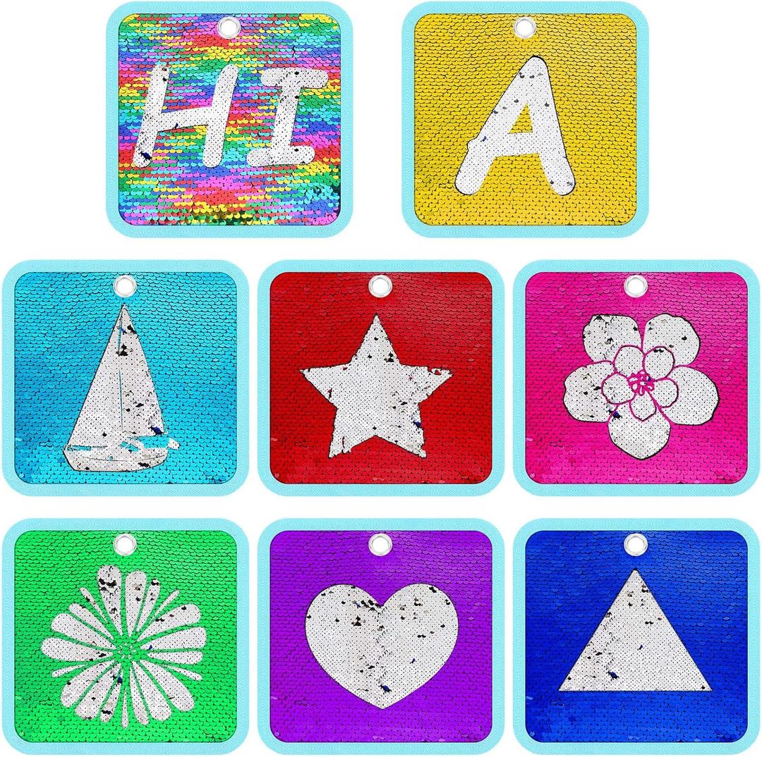 VitalCozy 8 Pieces Sequin Sensory Mats Sequin Fabric Wall Panel 8" Assorted Tactile Flip Sensory Tiles Pads Play Mat Educational Fabric for Tactile Play