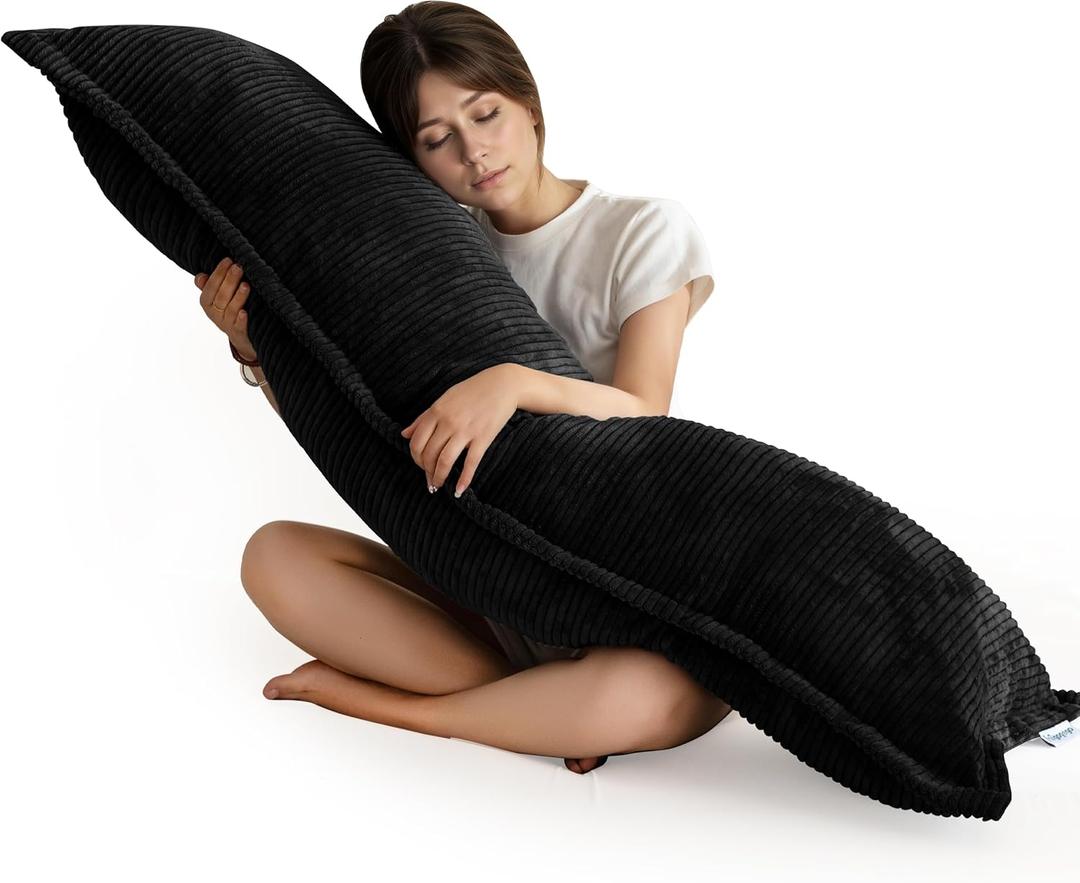 HIGOGOGO Body Pillow for Adults, Thickened Memory Foam Long Bed Pillow, Breathable Full Body Pillow with Removable Pillow Cover (20x54 Inch) (Corduroy-black)