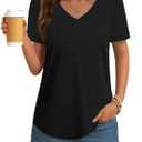 GKBK Womens T Shirts V Neck Short Sleeve Cotton Tops Summer Curved Hem Trendy Basic Tee Shirt (Black, M)