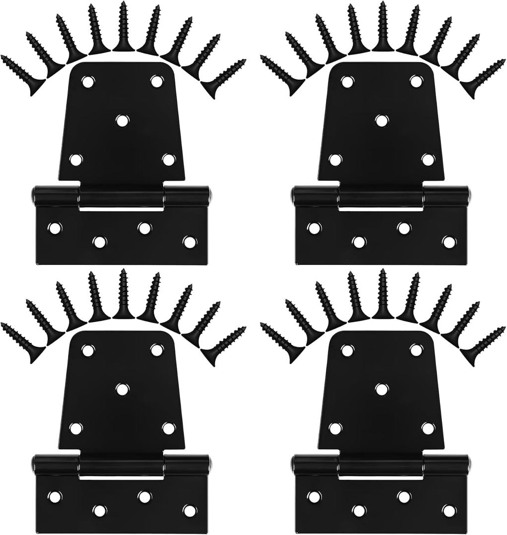 Heavy Duty Gate Hinges 3.5 inch 4 Pack Extra Thick Industrial T Hinges Barn Door Hinges Shed Door Hinges for Large Wooden Gates Wood Fence Outdoor - Black Iron Finish (Screws Included)