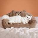 LE SURE Cute Cat Couch for Pets - Fluffy Original Bear Design Cat Beds for Indoor Cats, Fuzzy Cats Sofa with Removable Washable Cover, Supportive Pet Chair, 24inch, Brown (Cat  24" x 18" x 10")