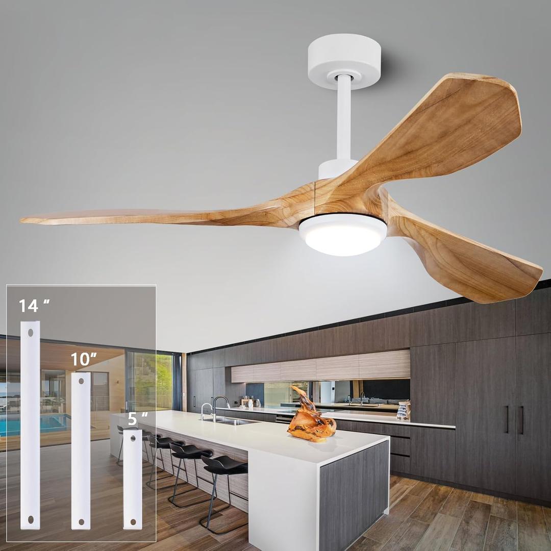 Ceiling Fans with Lights and Remote,52 Inch Unique Wood Ceiling Fan with Noiseless Reversible DC Motor,3 Blades,3 Downrods, for Farmhouse,Patio Living Room, Bedroom, Office,Indoor OutdoorRaw wood