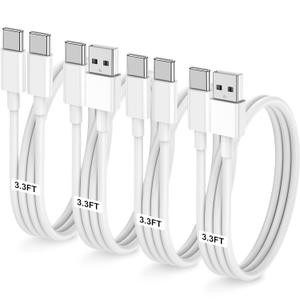 Car Carplay Cable for iPhone 17 16 15, 2-Pack 3.3FT 60W USB C to USB C Cable And 2-Pack 3.3FT USB A to USB C Cable for iPhone 17 16 15for Galaxy S25, for iPad Pro/Air, for MacBook Pro/Air and More (White)