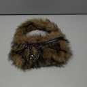 Verdusa Women's Y2K Faux Fur Fuzzy Shoulder Handbags Leather Chains Top Handle Underarm Bags Brown One Size