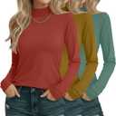 3 Pack Cotton Women's Mock Turtleneck Shirts Long Sleeve Mock Neck Tops Casual Pullover Basic Tees Undershirt (Autumn Leaf Yellow, Gray Green, Orange Red) S