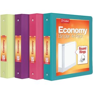 Cardinal 3 Ring Binders, Binders for School and Office, Durable 1.5 Inch, Round Rings, Holds 350 Sheets, ClearVue Presentation View, Non-Stick, Assorted Bright Colors, 4 Pack (79553)