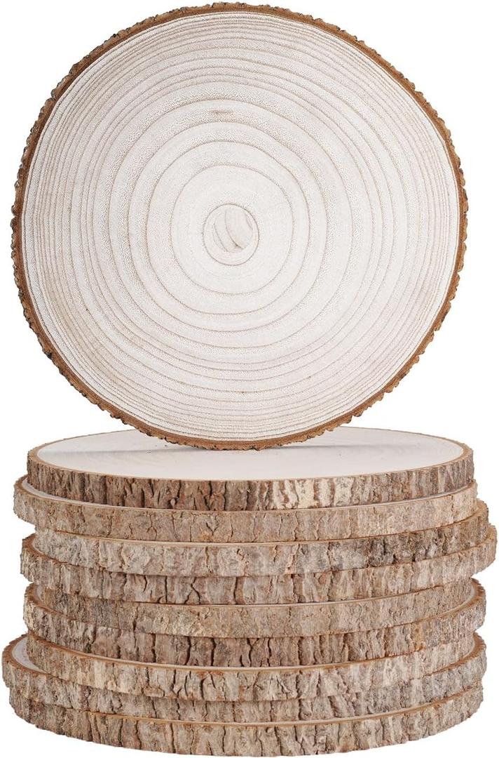 wohohoho 10 Pcs 9-10 Inch Large Natural Wood Slices for Centerpieces, Unfinished Wood Circles with Bark for DIY Craft, Wooden Rounds for Tables Cake Stand Tray Painting Wedding Christmas Decorations